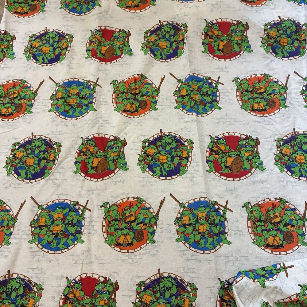 Vintage 1990 Teenage Mutant Ninja Turtles Twin Size Fitted Sheet The Bibb Co USA